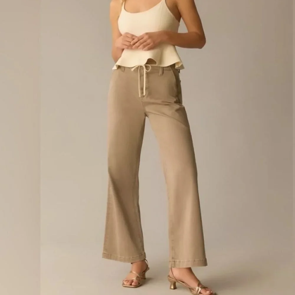 ANTHROPOLOGIE Paige Carly High-Rise Wide-Leg Jeans Moss Taupe Sz: 33 NWT - Picture 1 of 13